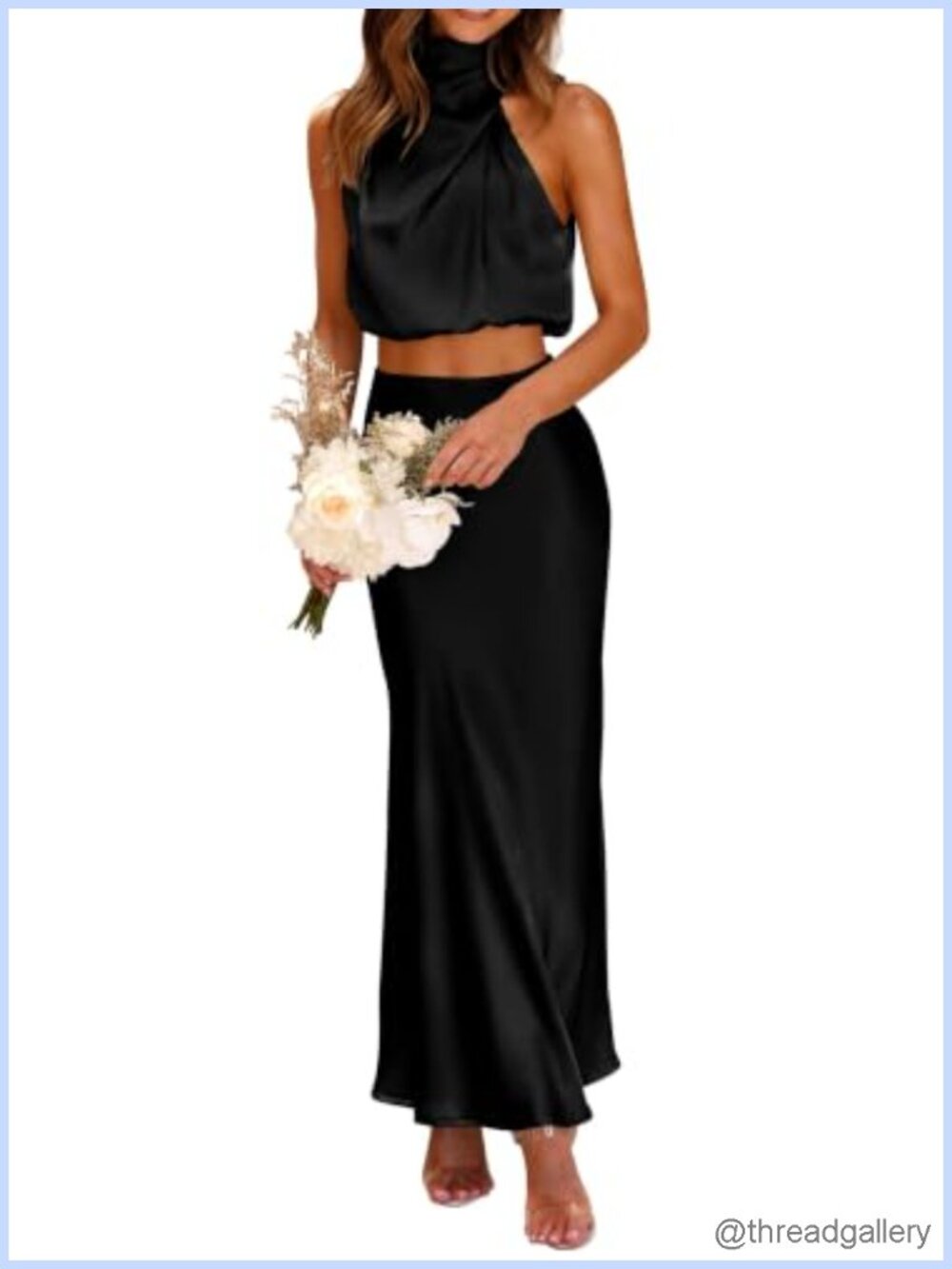 PRETTYGARDEN Women's 2 Piece Satin Skirt Set Sleeveless Crop Top High Waist